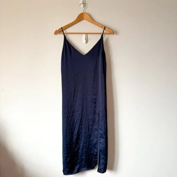 Aritzia Wilfred Only Slit Slip Midi Dress Classic Navy Blue Size XS - Picture 6 of 11